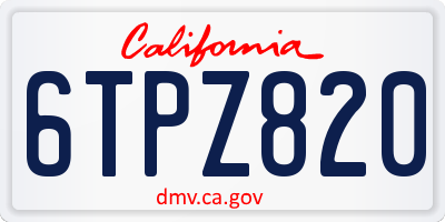 CA license plate 6TPZ820