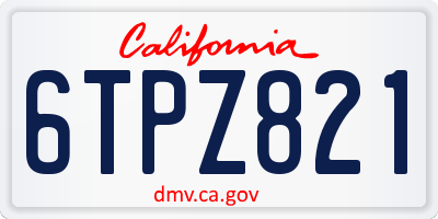 CA license plate 6TPZ821