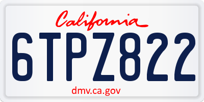 CA license plate 6TPZ822