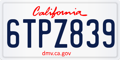 CA license plate 6TPZ839