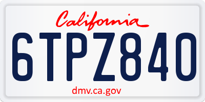 CA license plate 6TPZ840