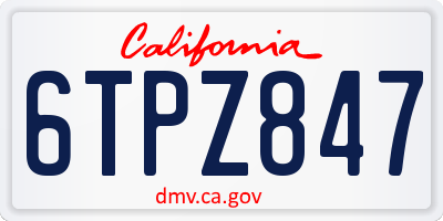 CA license plate 6TPZ847