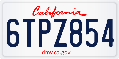 CA license plate 6TPZ854