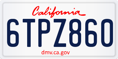 CA license plate 6TPZ860
