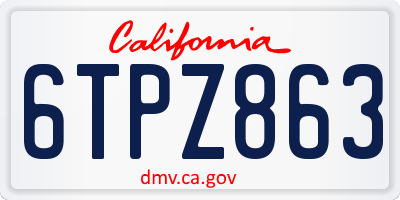 CA license plate 6TPZ863