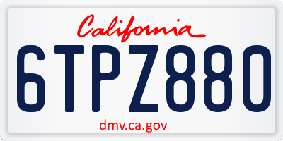 CA license plate 6TPZ880