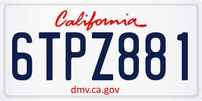 CA license plate 6TPZ881