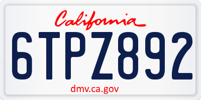 CA license plate 6TPZ892