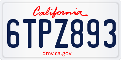 CA license plate 6TPZ893