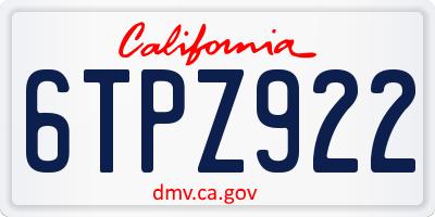 CA license plate 6TPZ922