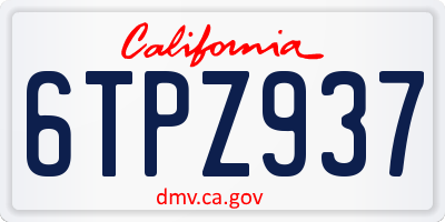 CA license plate 6TPZ937