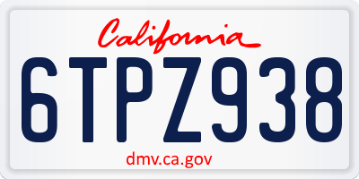 CA license plate 6TPZ938