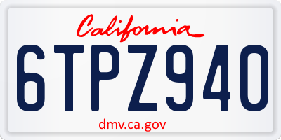 CA license plate 6TPZ940