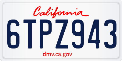 CA license plate 6TPZ943