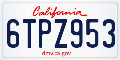 CA license plate 6TPZ953