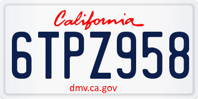 CA license plate 6TPZ958