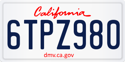 CA license plate 6TPZ980