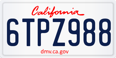 CA license plate 6TPZ988