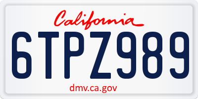 CA license plate 6TPZ989