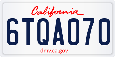 CA license plate 6TQA070