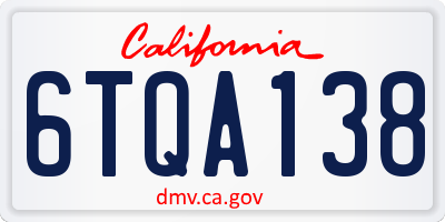 CA license plate 6TQA138