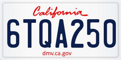 CA license plate 6TQA250