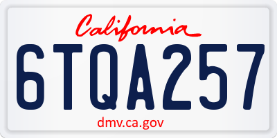 CA license plate 6TQA257