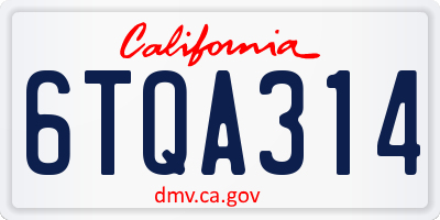 CA license plate 6TQA314