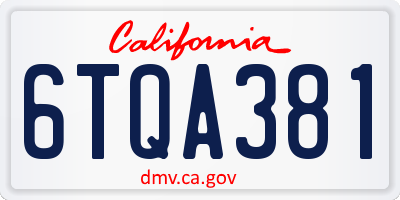 CA license plate 6TQA381