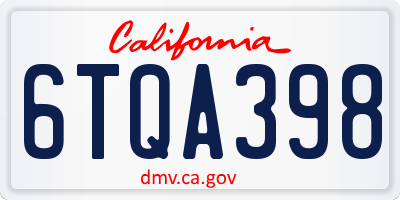 CA license plate 6TQA398
