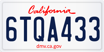 CA license plate 6TQA433