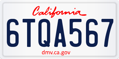 CA license plate 6TQA567