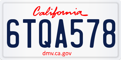 CA license plate 6TQA578
