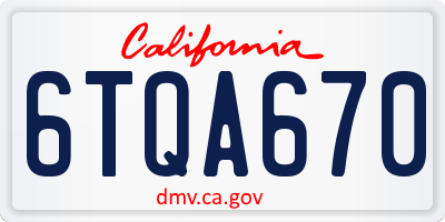 CA license plate 6TQA670