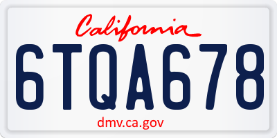 CA license plate 6TQA678
