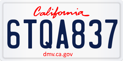 CA license plate 6TQA837