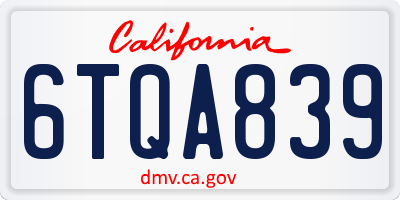 CA license plate 6TQA839