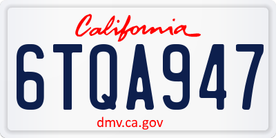 CA license plate 6TQA947
