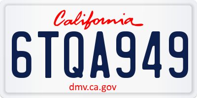 CA license plate 6TQA949