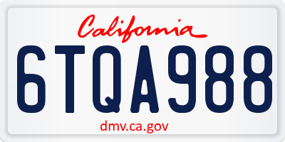 CA license plate 6TQA988