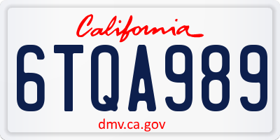 CA license plate 6TQA989