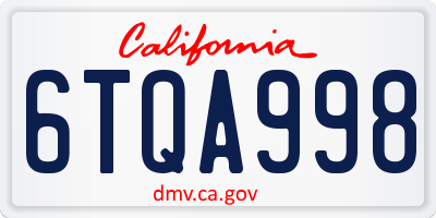 CA license plate 6TQA998