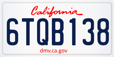 CA license plate 6TQB138