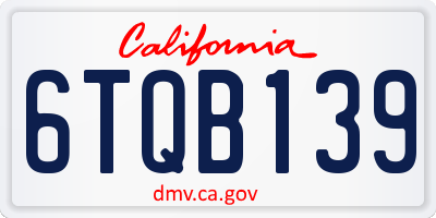 CA license plate 6TQB139