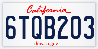 CA license plate 6TQB203