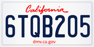 CA license plate 6TQB205