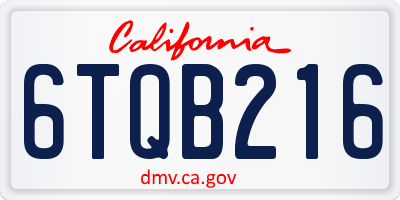 CA license plate 6TQB216