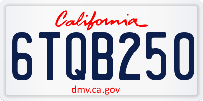 CA license plate 6TQB250