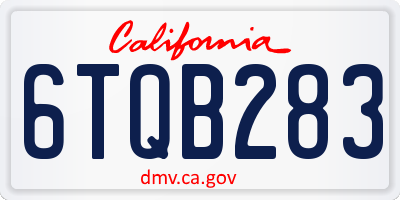 CA license plate 6TQB283