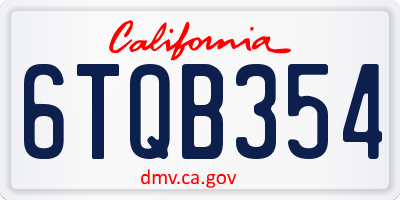 CA license plate 6TQB354